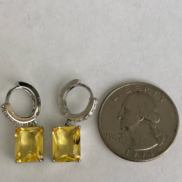 Citrine Yellow Cubic Zirconia Silver Dangle Earrings - Picture 3 of 5